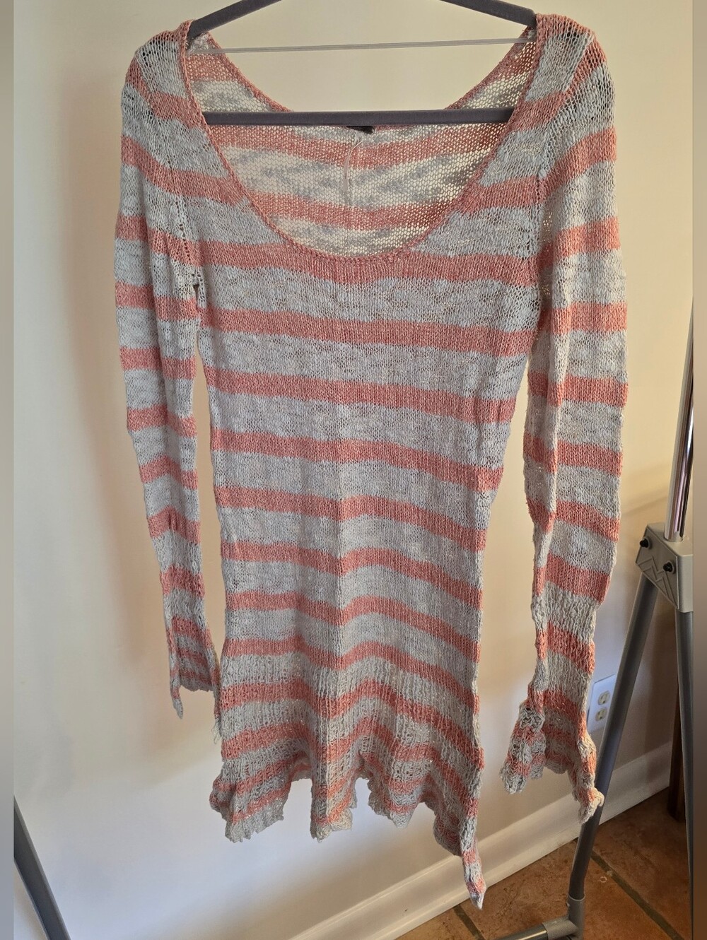 Free People Coral and Cream Striped Knit Sweater Dress Size S